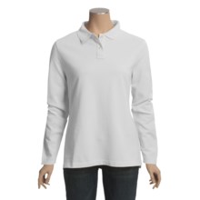 Pique Knit Cotton Polo Shirt - Long Sleeve (For Women) in White - 2nds