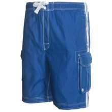 Plaid Boardshorts - UPF 50+, Built-In Brief (For Men) in Blue W/White Stripe - 2nds