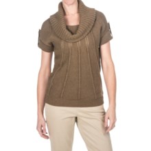 Pointelle Cowl Neck Sweater - Cotton-Merino, Short Sleeve (For Women) in Brown - 2nds