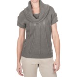 Pointelle Cowl Neck Sweater - Cotton-Merino, Short Sleeve (For Women)