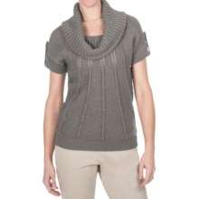 Pointelle Cowl Neck Sweater - Cotton-Merino, Short Sleeve (For Women) in Grey - 2nds