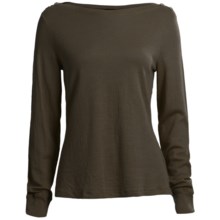 Pointelle Pima Cotton Shirt - Long Sleeve (For Women) in Olive - 2nds