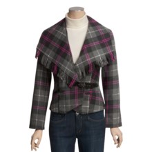 POP Fringed Plaid Jacket (For Women) in Pink Plaid - Closeouts