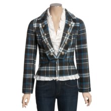 POP School Boy Coat - Button-Out Ruffle Trim (For Women) in Teal Plaid - Closeouts