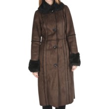Powder River Outfitters Catres Long Coat - Distressed Suede, Faux-Fur Trim (For Women) in Brown - Closeouts