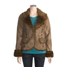 Powder River Outfitters Fox Creek Coat - Distressed Microsuede, Faux Fur (For Women) in Brown - Closeouts