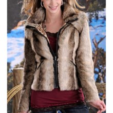 Powder River Outfitters Gemma Short Coat - Faux Fur (For Women) in Dark Brown/Tan - Closeouts
