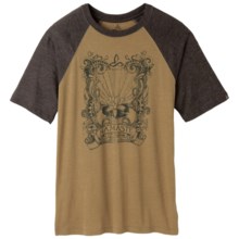 prAna Heathered Raglan T-Shirt - Short Sleeve (For Men) in Dull Gold Namaste - Closeouts