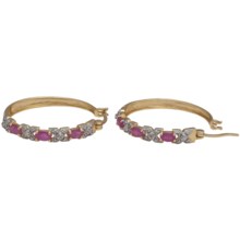 Prime Art 18K Gold-Plated Hoop Earrings in Ruby/Diamond - Closeouts