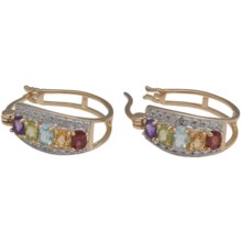 Prime Art 18K Gold-Plated Hoop Earrings - Semi-Precious Stones in Gar/Cit/Perd/Afrc Amest/Sky Bl Tz/Dmn - Closeouts