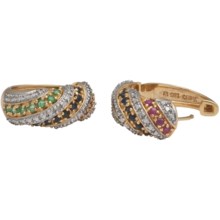 Prime Art 18K Gold-Plated Swirl Hoop Earrings in Emerald/Ruby/Sapphire/Diamond - Closeouts