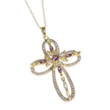 Prime Art Cross Pendant Necklace - 18K Gold-Plated Sterling Silver in Sky Blue Topaz/Peridot/African Amethyst - Closeouts