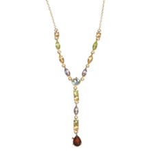 Prime Art Dangle Gemstone Necklace - 18K Gold-Plated Sterling Silver in Garnet/Brazilian Amethyst/Citrine/Peridot/Sky Bl - Closeouts