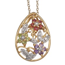 Prime Art Floral Pendant Necklace - 18” in African Amethyest/Garnet/Peridot/Diamond - Closeouts