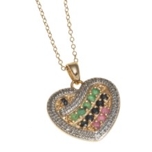 Prime Art Heart Pendant Necklace - 18K Gold-Plated Sterling Silver in Emerald/Sapphire/Ruby - Closeouts