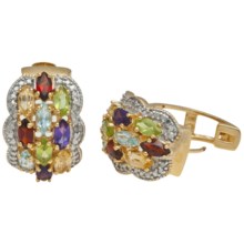Prime Art Semi-Precious Stone Hoop Earrings - Two-Tone in Gar/Cit/Perd/Afrc Amest/Sky Bl Tz/Dmnd - Closeouts