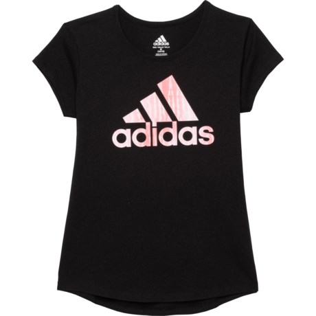 Adidas Print Fill Badge of Sport T-Shirt - Short Sleeve (For Big Girls) - BLACK (M )