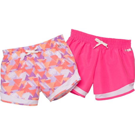 Hind Print Woven Shorts - 2-Pack, Built-In Brief (For Big Girls) - PASTEL LILAC/NEON PINK (7/8 )