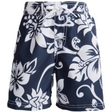 Printed Swim Trunks (For Infant and Toddler Boys) in Navy/White Hawaiian - 2nds