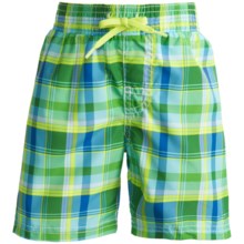 Printed Swim Trunks (For Infant and Toddler Boys) in Yellow/Blue/Green Plaid - 2nds