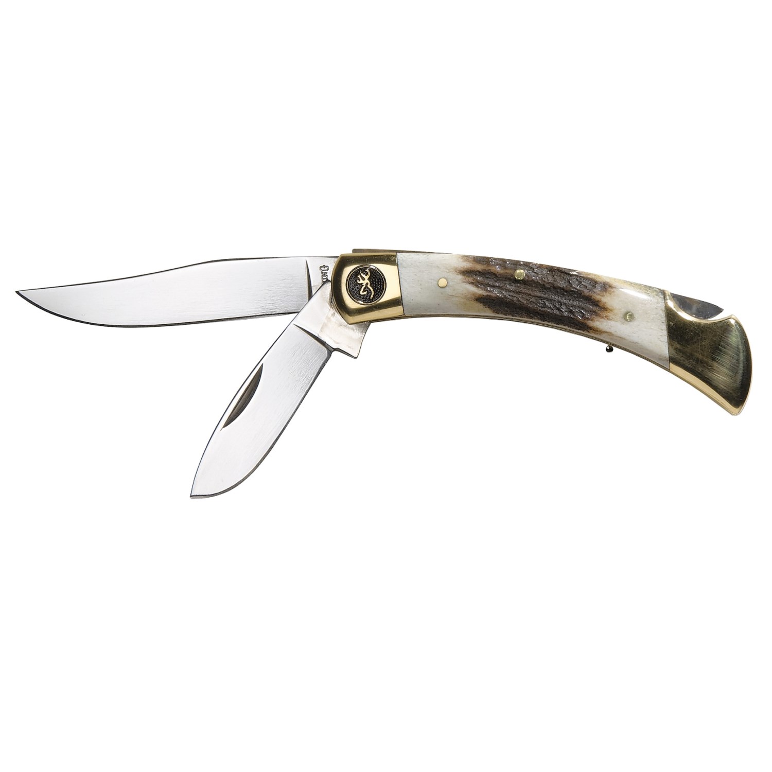 Browning Fish & Bird Folding Blade Pocket Knife Stag Handle, Two