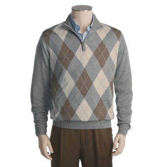 Toscano Merino Wool Argyle Sweater - Zip Neck (For Men)