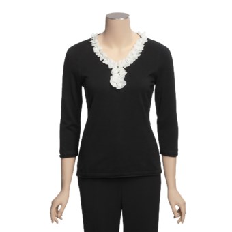 Madison Hill Ruffle Trim Sweater - Cotton, V-Neck (For Women)