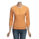 Linea Blu Round Neck Embroidered Shirt - Cotton, 3/4 Sleeve (For Women)