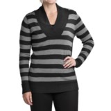 August Silk Striped Crossover Sweater  (For Women)