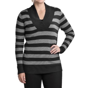 August Silk Striped Crossover Sweater  (For Women)