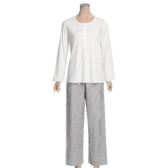 Calida Turtle Bay Cotton Pajamas - Knit Top, Woven Bottoms, Long Sleeve (For Women)