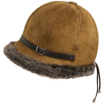 Aston Leather Elegant Shearling Sheepskin Hat - Lambskin Trim (For Women)
