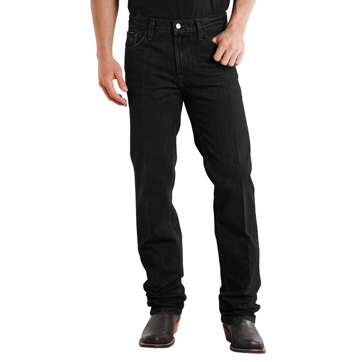 black denim straight leg jeans