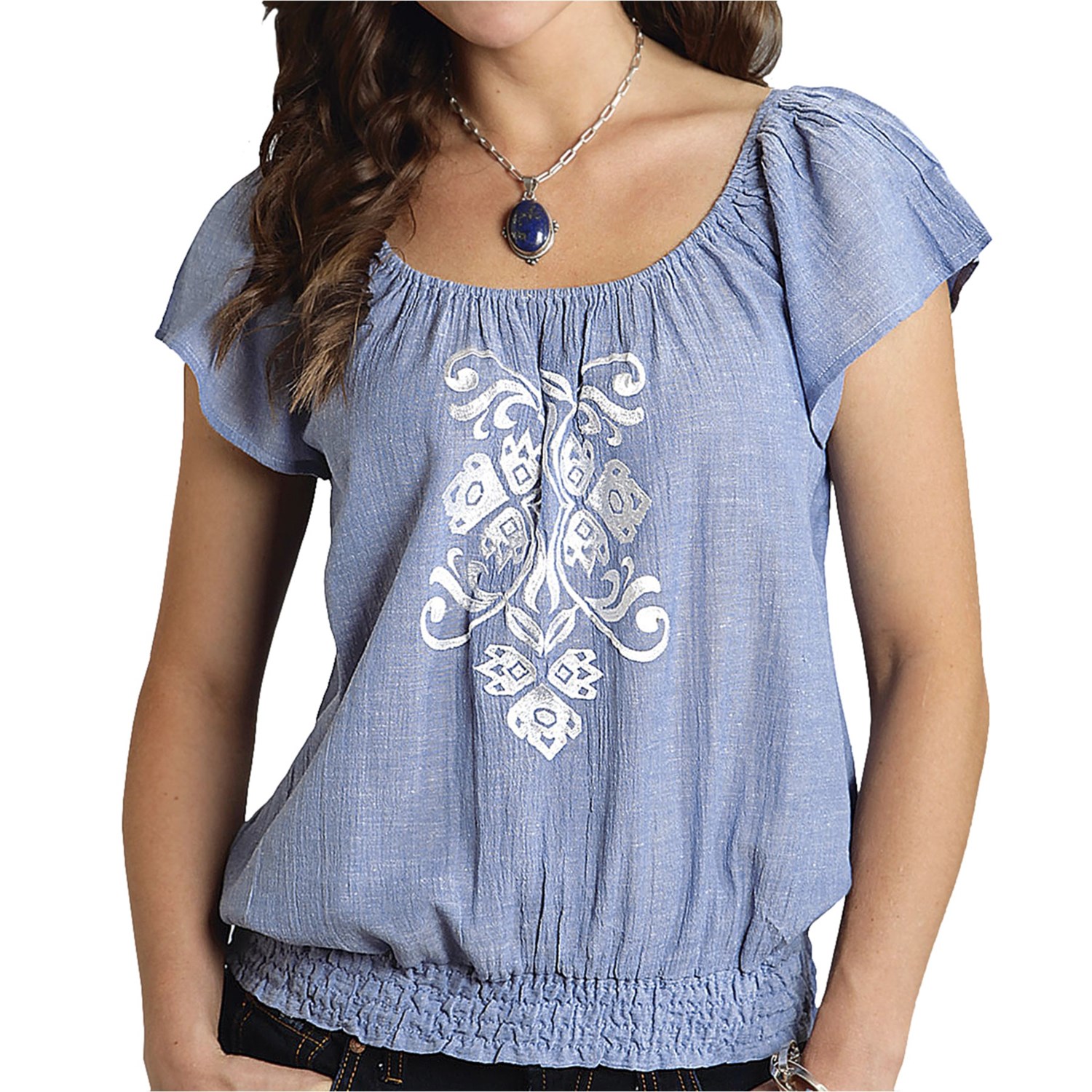 Roper Breezy Blue Chambray Peasant Shirt (For Women) 7099P Save 57