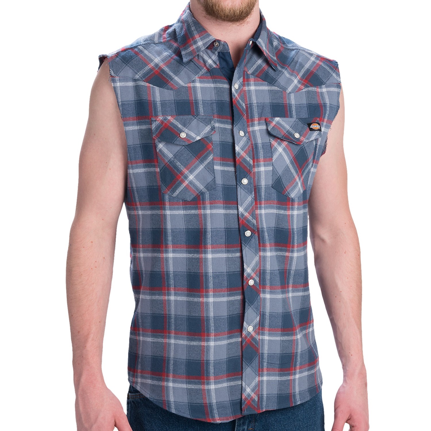 Dickies Plaid Flannel Shirt – Snap Front Sleeveless For Men