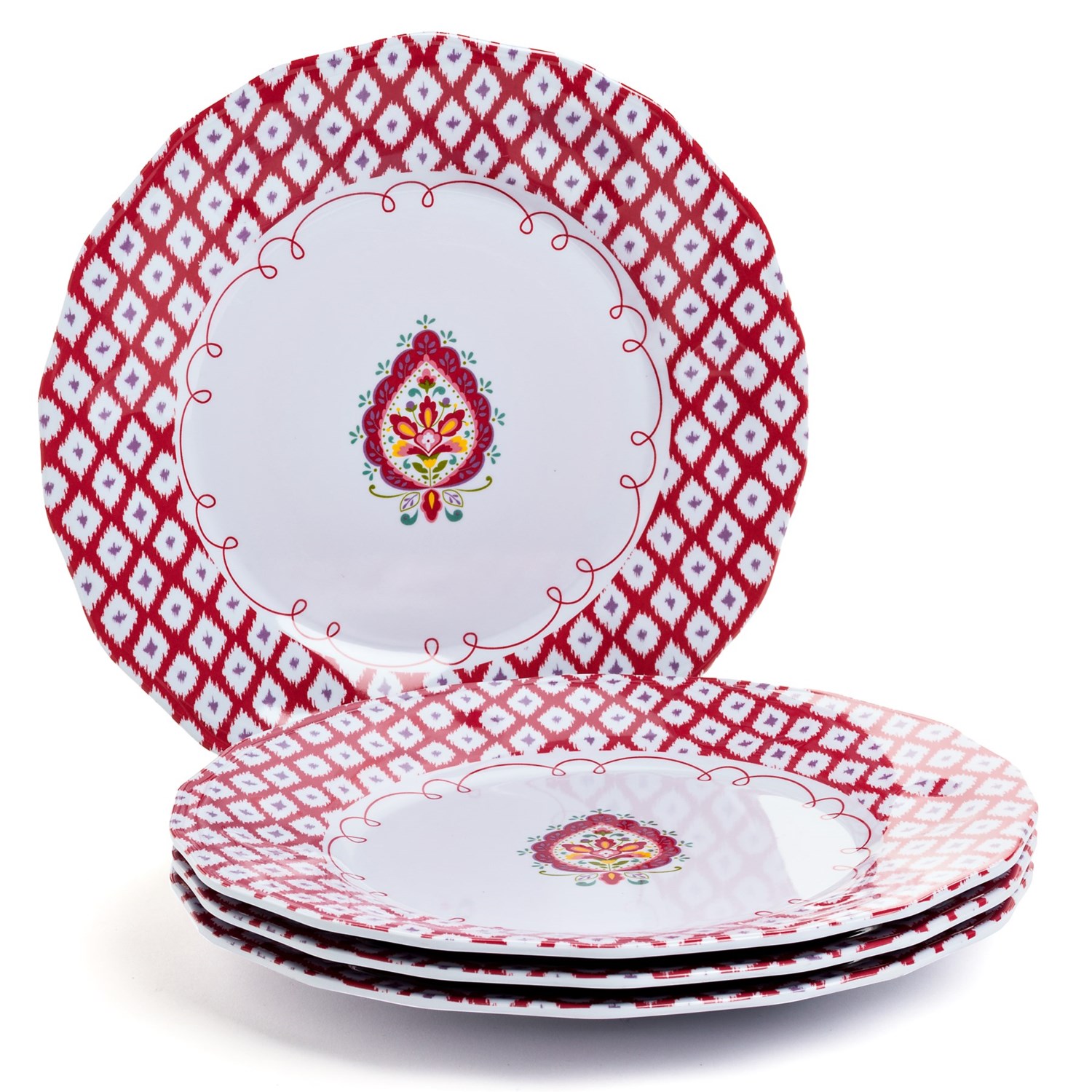 Dena Morocco HeavyGauge Melamine Ikat Dinner Plates Set of 4 9798J