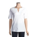 Project Split Neck Knit Shirt - Tone-on-Tone Embroidery Neck, Elbow Sleeve (For Women)