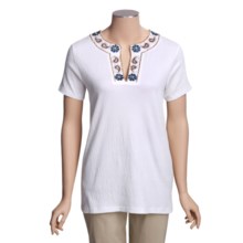 Project Tunic Shirt with Beaded Neckline - Short Sleeve (For Women) in White - Closeouts