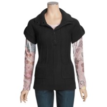 Pulp Button Mock Pullover Sweater - Short Sleeve (For Women) in Black - Closeouts