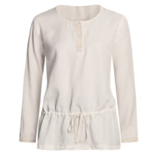 Pulp Crochet Trim Henley Shirt- Waist Tie, TENCEL®, Long Sleeve (For Women) in Mist - Closeouts
