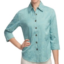 Pulp Silk-Cotton Jacquard Shirt - 3/4 Sleeve (For Women) in Surf - Closeouts