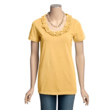 Pulp Stretch Cotton Jersey Shirt - Ruffle Neck, Short Sleeve (For Women) in Dandelion - Closeouts