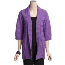 Pure Handknit Banff Shawl Cardigan Sweater - Plus Size, Wide Rib, 3/4 Sleeve (For Women) in Purple - Closeouts
