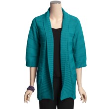 Pure Handknit Banff Shawl Cardigan Sweater - Wide-Ribbed, 3/4 Sleeve (For Women) in Turquoise - Closeouts