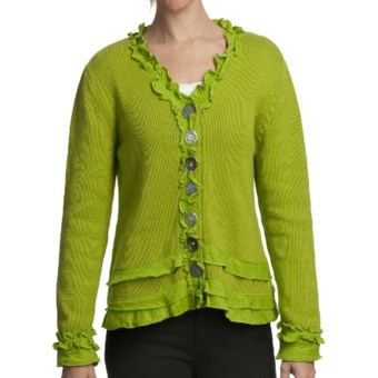 Pure Handknit Brooklyn Ruffle Cardigan Sweater (For Women) in Urban Green