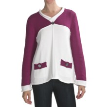 Pure Handknit Burning Love Color Block Sweater - Cotton (For Women) in Bordeaux Wine/Black - Closeouts