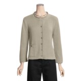 Pure Handknit Cotton Cardigan Sweater - Twill Trim (For Women)