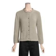 Pure Handknit Cotton Cardigan Sweater - Twill Trim (For Women) in Stone - Closeouts
