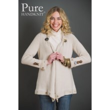 Pure Handknit Daria Cardigan Sweater - Ruched Shawl Collar (For Women) in Cream - Closeouts