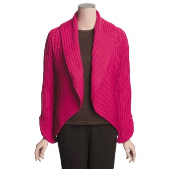 Pure Handknit Double-Knit Love Cocoon Cardigan Sweater - Cotton, Ribbed (For Women) in Province Pink